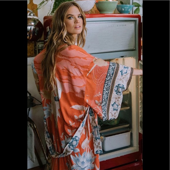 Now In! Gypsy Bohemian Kimono Duster In Pelican, Orange Duster In Gypsy Color - Picture 4 of 12